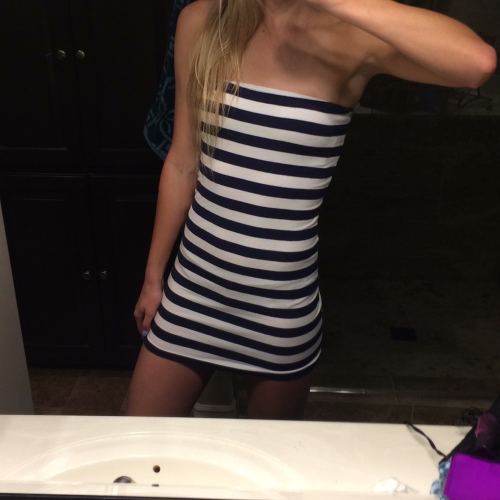 Navy and White striped Tube Dress